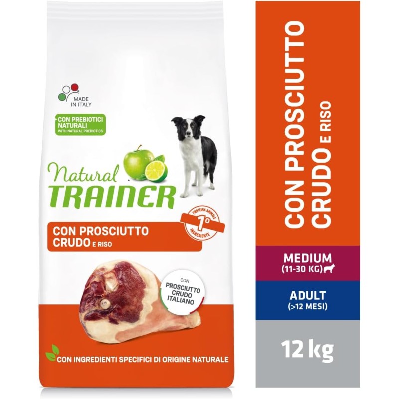 Natural TRAINER PROSCIUTTO medium Crocchette per Cani Adulti KG12